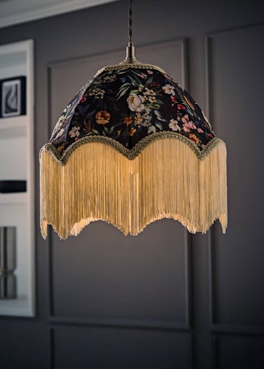 ValueLights Peony Scalloped Floral Fabric Classic Lamp Shade with Cream Tassels