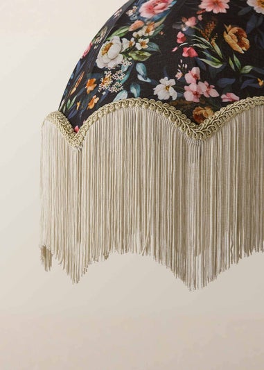 ValueLights Peony Scalloped Floral Fabric Classic Lamp Shade with Cream Tassels