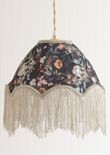 ValueLights Peony Scalloped Floral Fabric Classic Lamp Shade with Cream Tassels