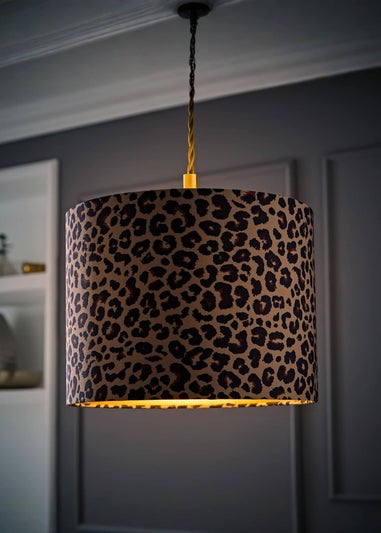 ValueLights Oasis Leopard Print Fabric with Inner Drum Ceiling Lamp Shade
