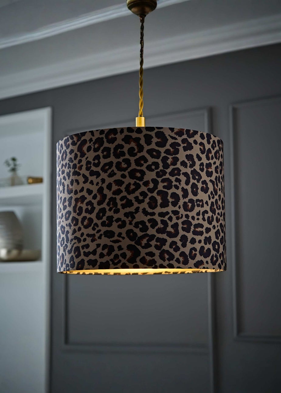 ValueLights Oasis Leopard Print Fabric with Inner Drum Ceiling Lamp Shade