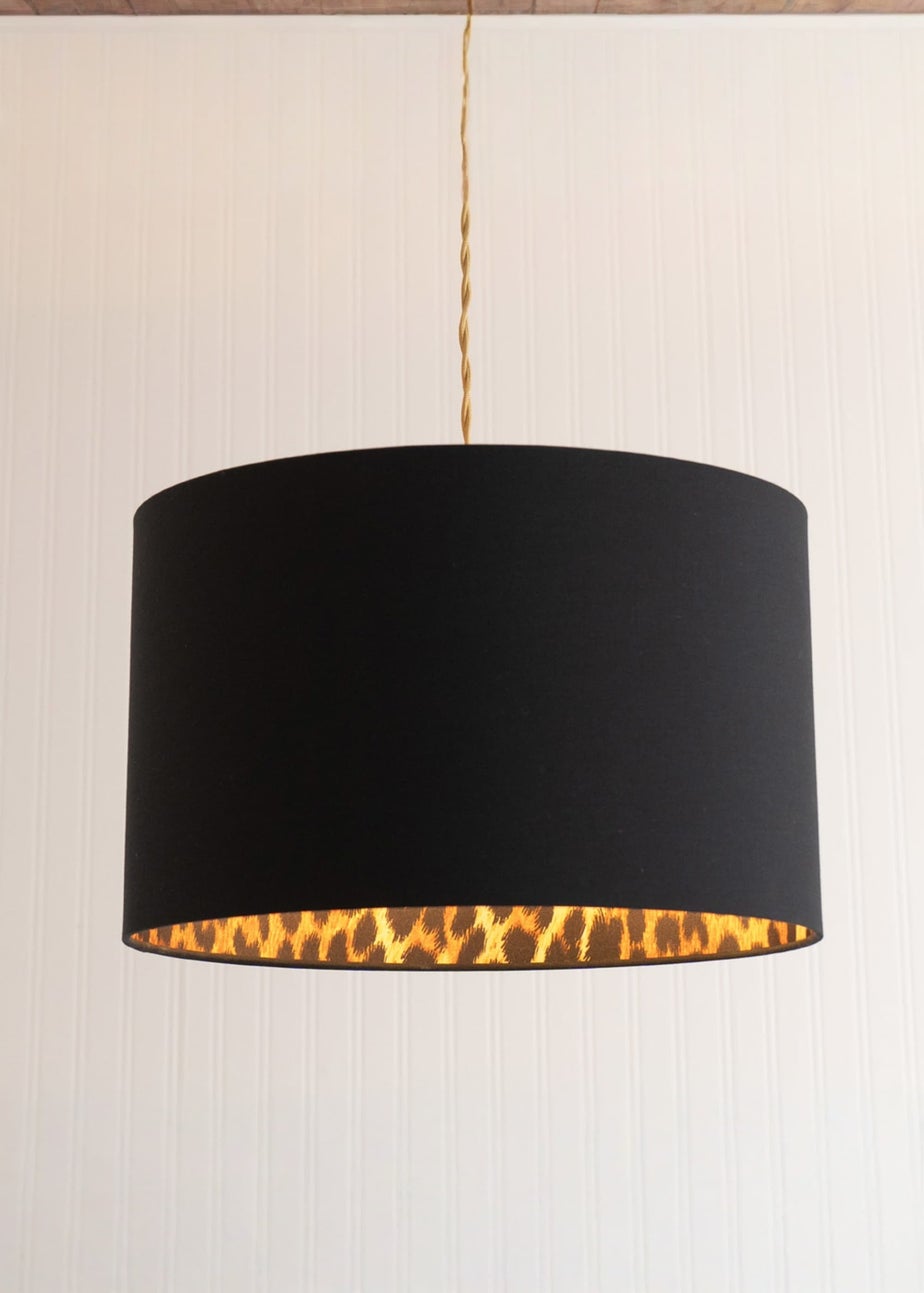 ValueLights Oasis Black Fabric with Leopard Print Inner Drum Ceiling Large Lamp Shade