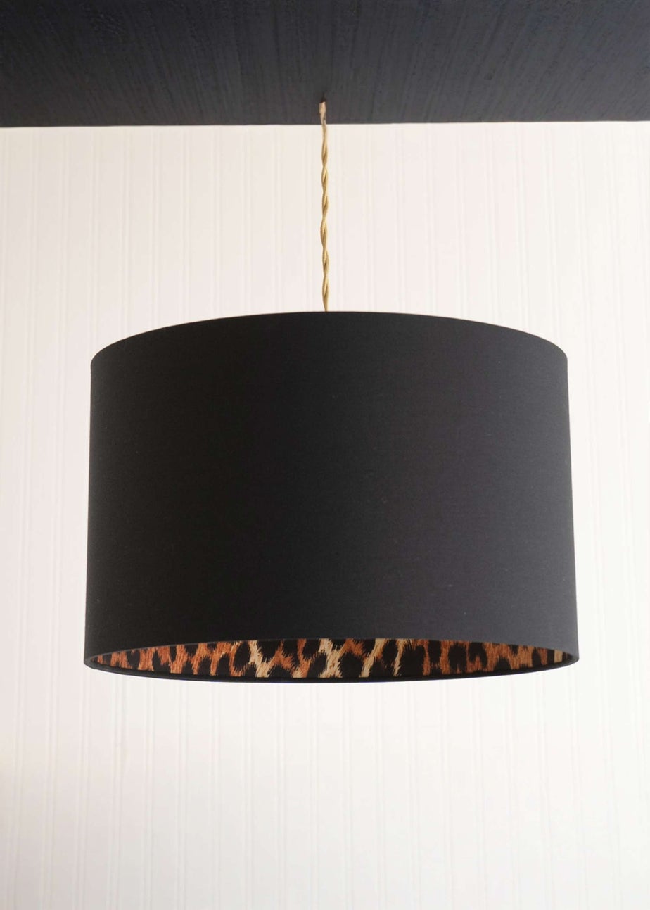ValueLights Oasis Black Fabric with Leopard Print Inner Drum Ceiling Large Lamp Shade