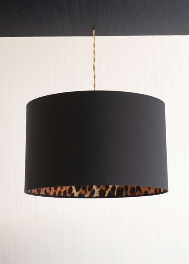 ValueLights Oasis Black Fabric with Leopard Print Inner Drum Ceiling Large Lamp Shade