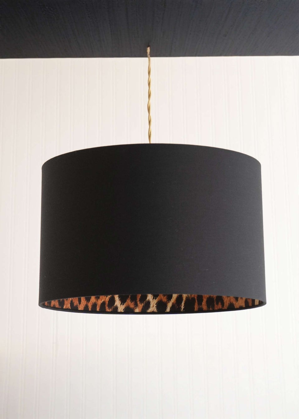 ValueLights Oasis Black Fabric with Leopard Print Inner Drum Ceiling Large Lamp Shade