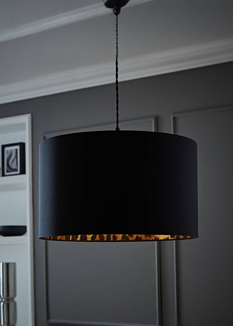 ValueLights Oasis Black Fabric with Leopard Print Inner Drum Ceiling Large Lamp Shade