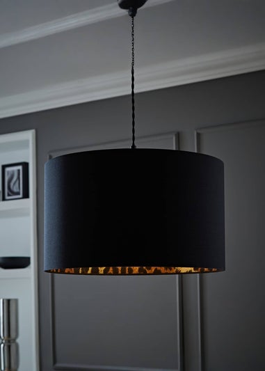 ValueLights Oasis Black Fabric with Leopard Print Inner Drum Ceiling Large Lamp Shade