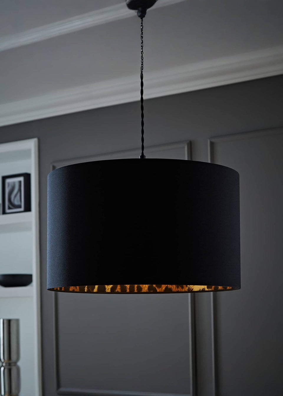 ValueLights Oasis Black Fabric with Leopard Print Inner Drum Ceiling Large Lamp Shade