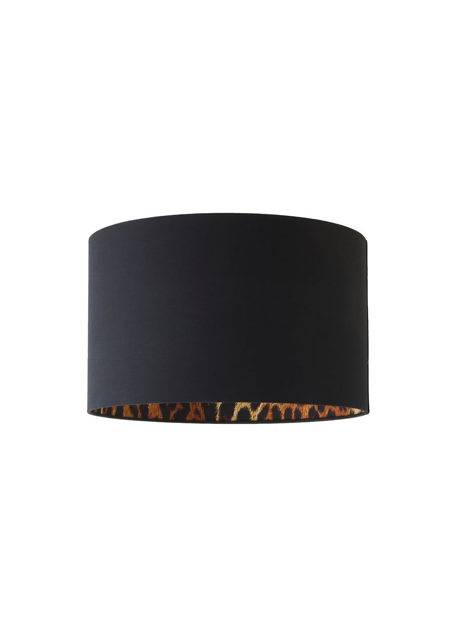 ValueLights Oasis Black Fabric with Leopard Print Inner Drum Ceiling Large Lamp Shade