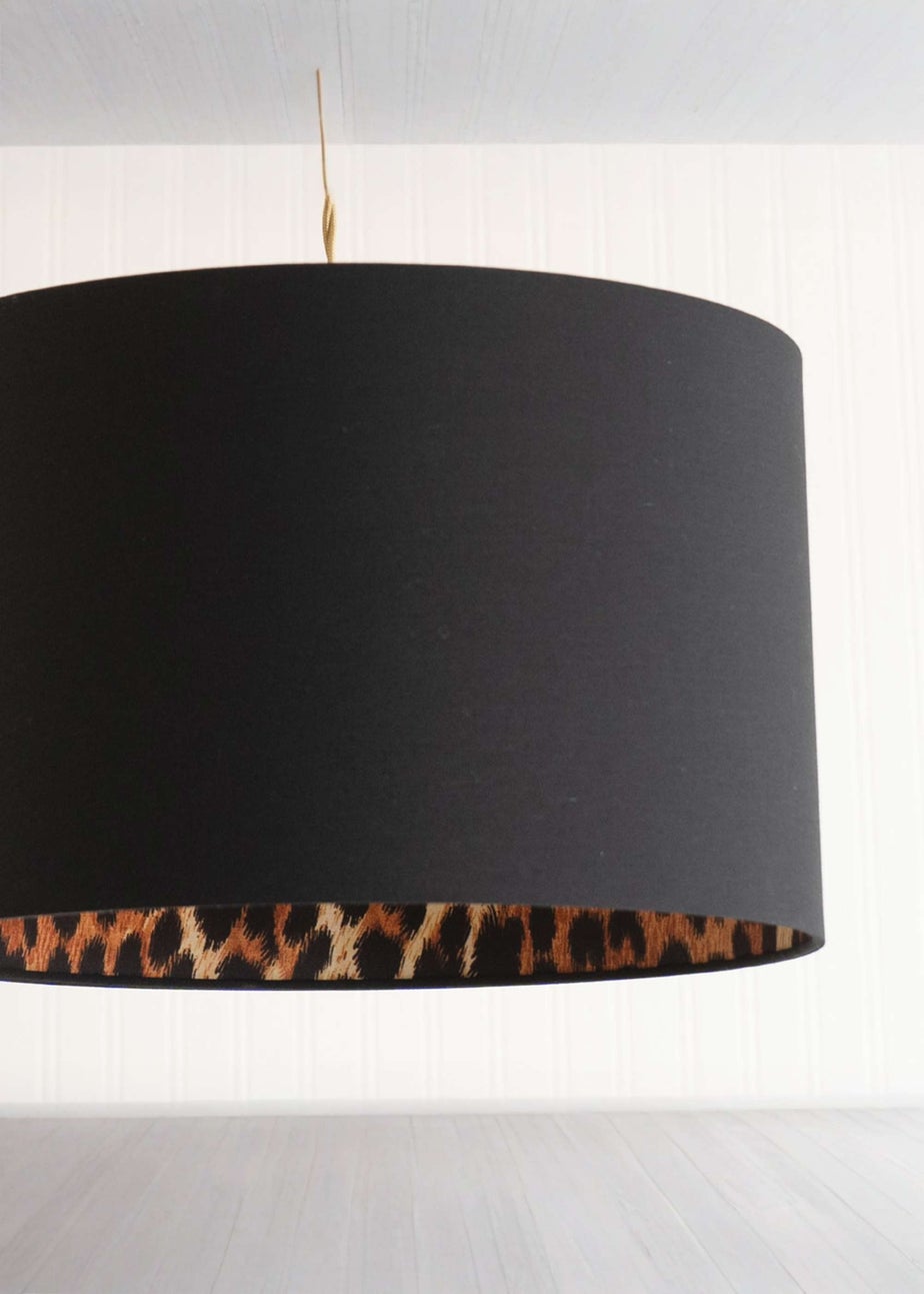 ValueLights Oasis Black Fabric with Leopard Print Inner Drum Ceiling Large Lamp Shade