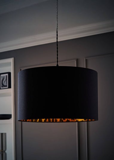 ValueLights Oasis Black Fabric with Leopard Print Inner Drum Ceiling Large Lamp Shade