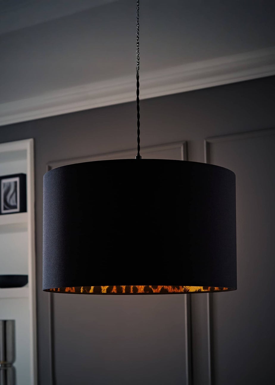 ValueLights Oasis Black Fabric with Leopard Print Inner Drum Ceiling Large Lamp Shade