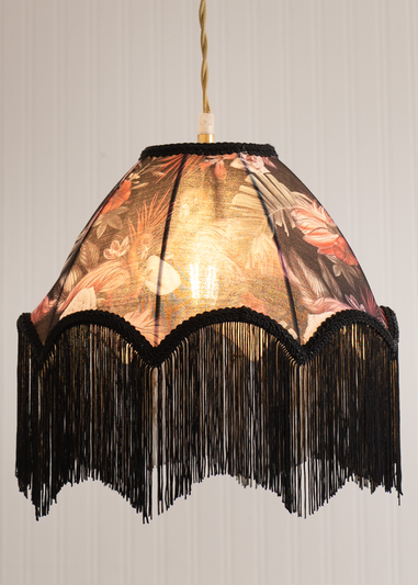 ValueLights Rosette Scalloped Flamingo Fabric Classic Lamp Shade with Black Tassels
