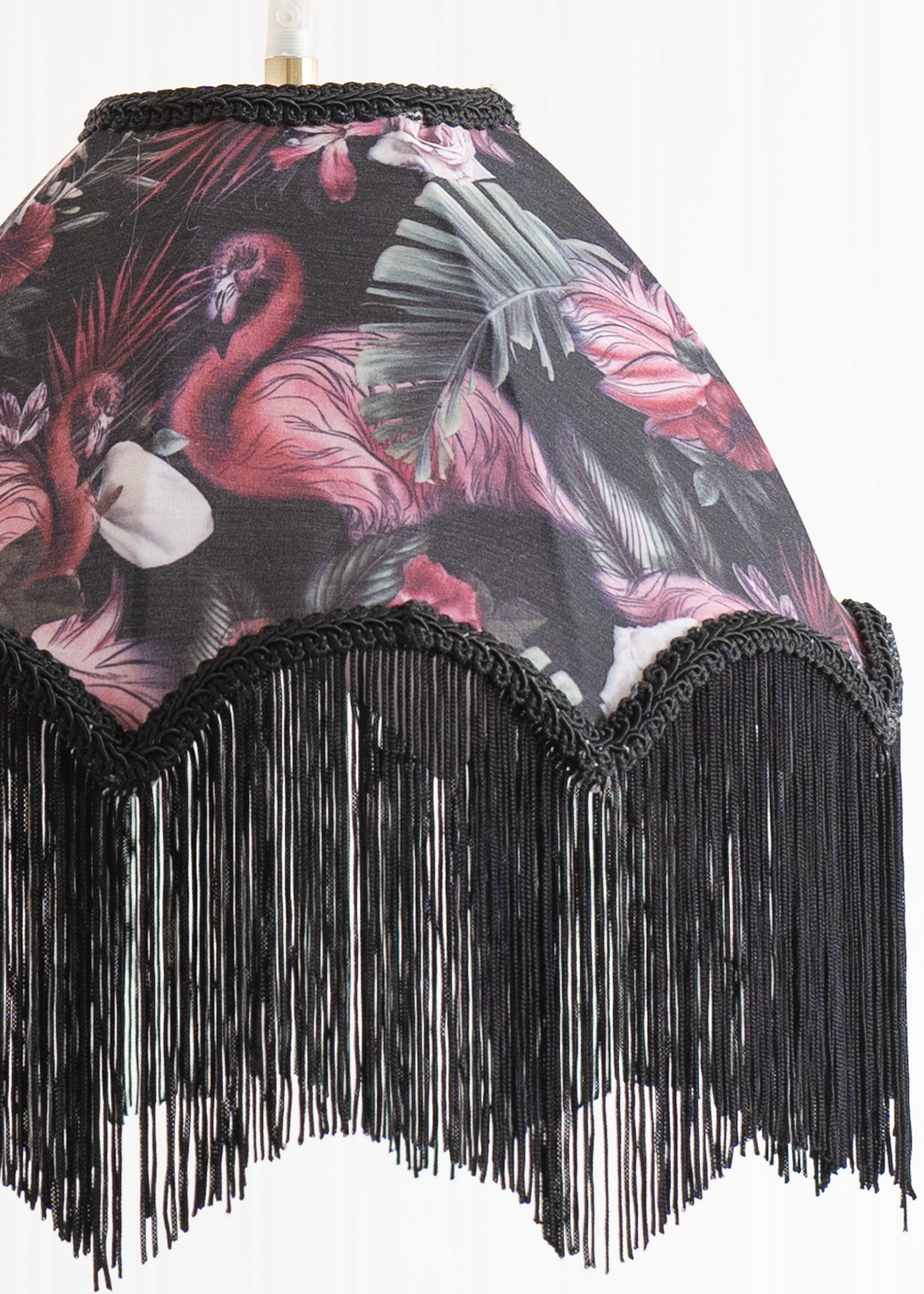 ValueLights Rosette Scalloped Flamingo Fabric Classic Lamp Shade with Black Tassels