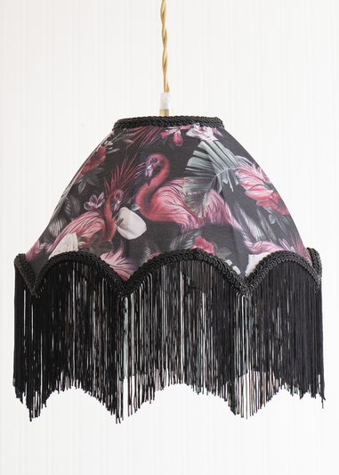 ValueLights Rosette Scalloped Flamingo Fabric Classic Lamp Shade with Black Tassels