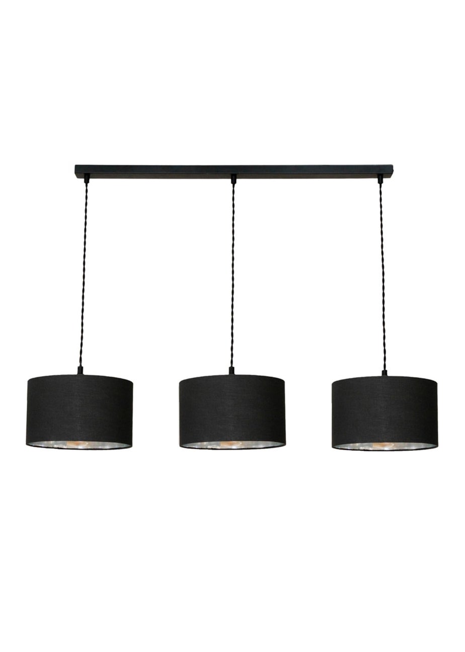 ValueLights Reni Black & Chrome Drum Shade 3 Drop Bar Diner Ceiling Pendant Light