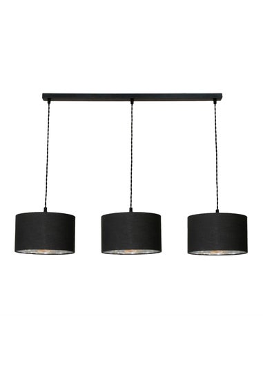 ValueLights Reni Black & Chrome Drum Shade 3 Drop Bar Diner Ceiling Pendant Light