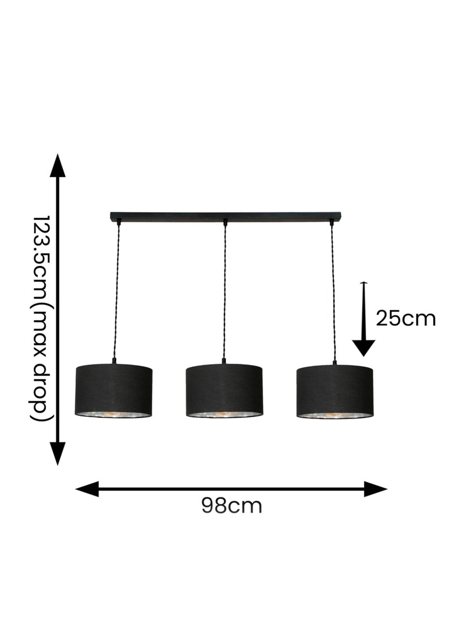 ValueLights Reni Black & Chrome Drum Shade 3 Drop Bar Diner Ceiling Pendant Light