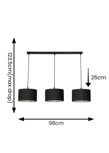 ValueLights Reni Black & Chrome Drum Shade 3 Drop Bar Diner Ceiling Pendant Light