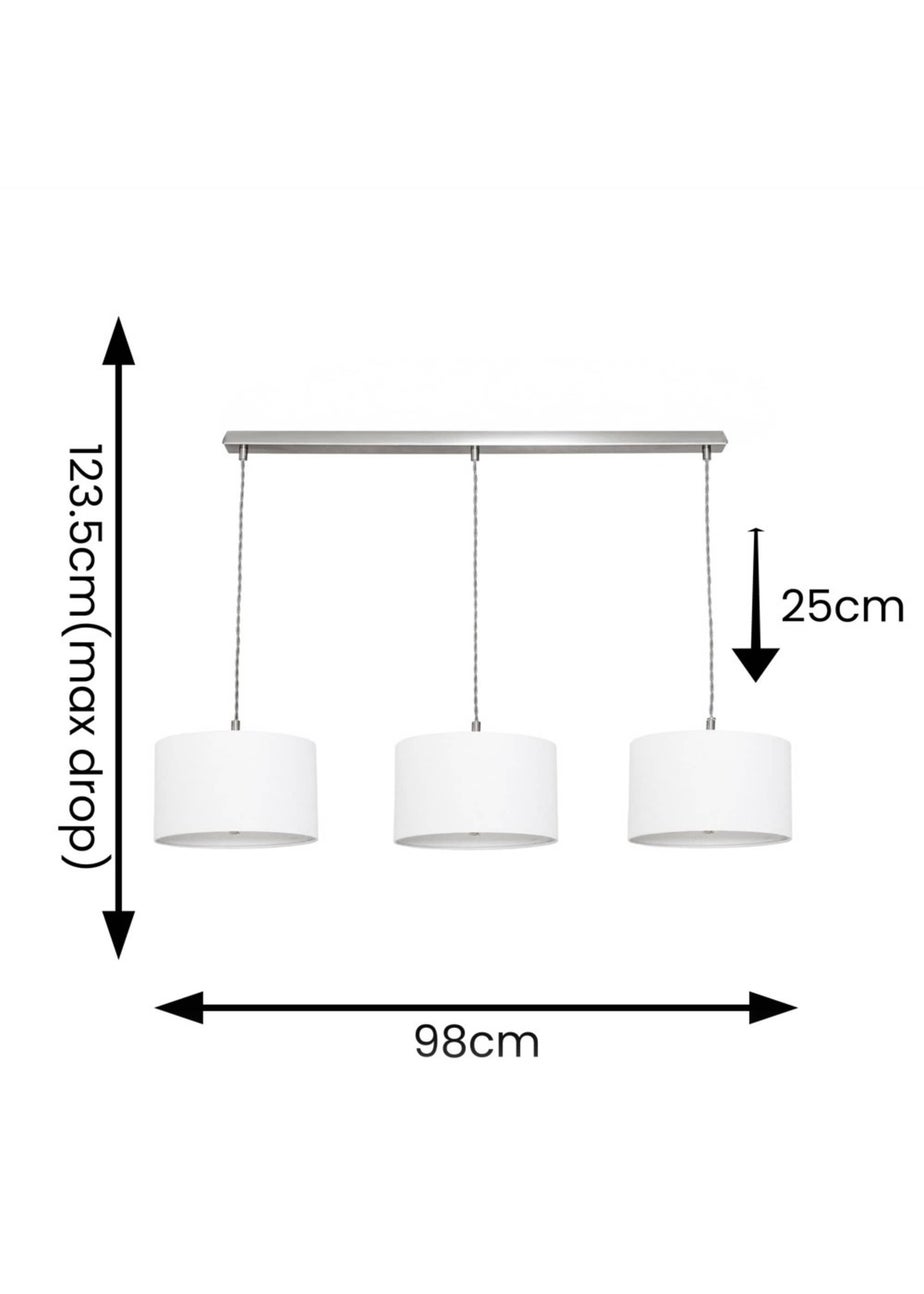 ValueLights Reni White Drum Shade 3 Drop Bar Diner Ceiling Pendant Light