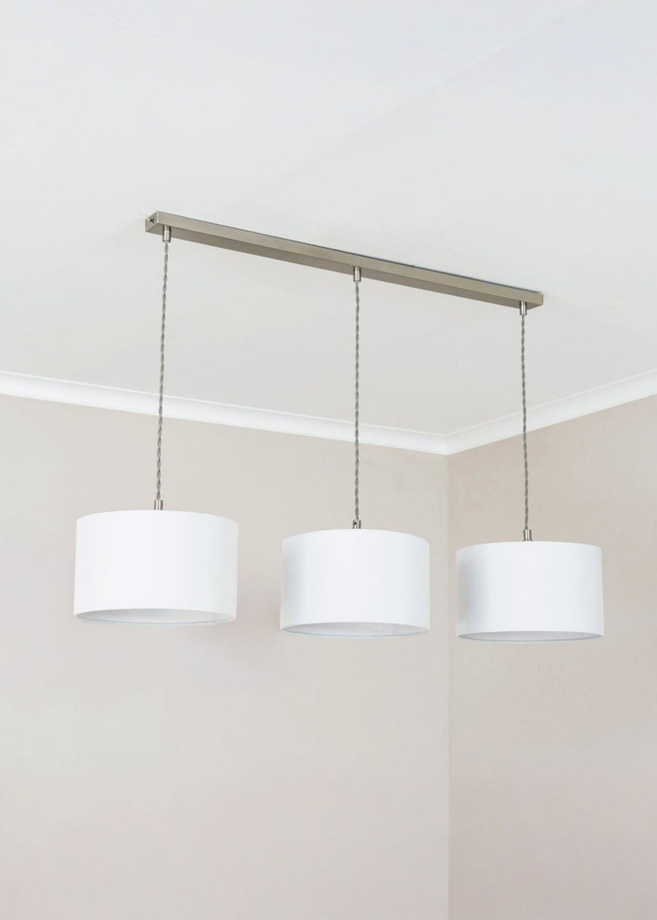 ValueLights Reni White Drum Shade 3 Drop Bar Diner Ceiling Pendant Light