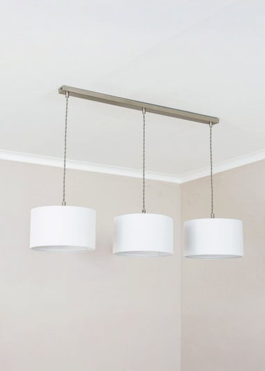 ValueLights Reni White Drum Shade 3 Drop Bar Diner Ceiling Pendant Light