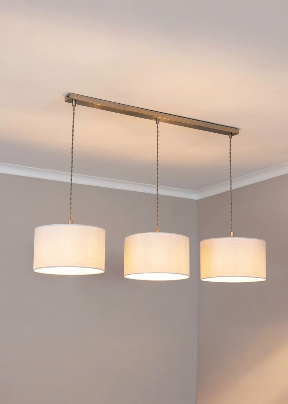 ValueLights Reni White Drum Shade 3 Drop Bar Diner Ceiling Pendant Light