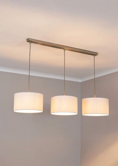 ValueLights Reni White Drum Shade 3 Drop Bar Diner Ceiling Pendant Light