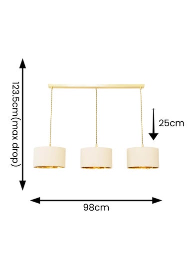 ValueLights Reni Natural & Gold Drum Shade 3 Drop Bar Diner Ceiling Light