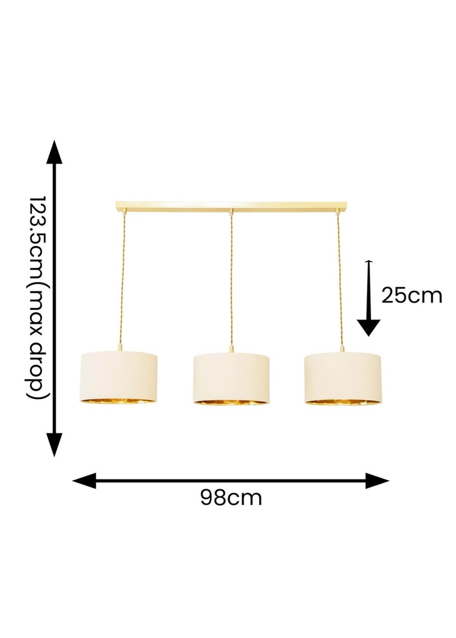 ValueLights Reni Natural & Gold Drum Shade 3 Drop Bar Diner Ceiling Light