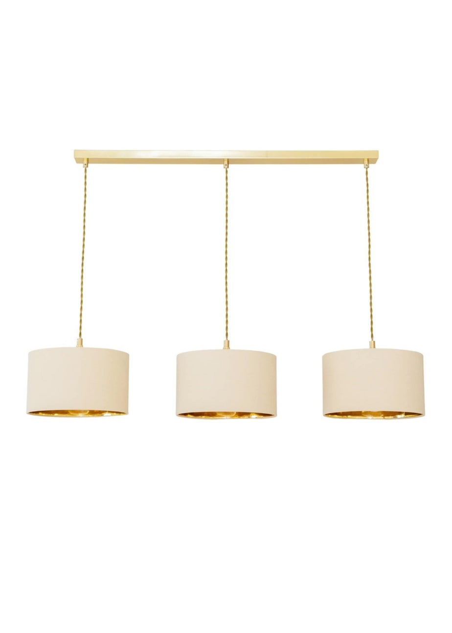ValueLights Reni Natural & Gold Drum Shade 3 Drop Bar Diner Ceiling Light