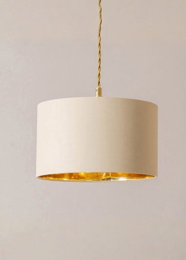 ValueLights Reni Natural & Gold Drum Shade 3 Drop Bar Diner Ceiling Light
