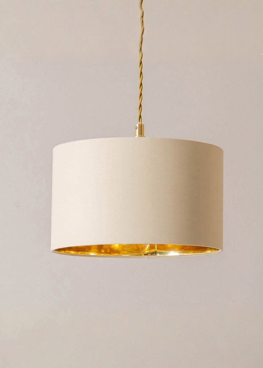 ValueLights Reni Natural & Gold Drum Shade 3 Drop Bar Diner Ceiling Light