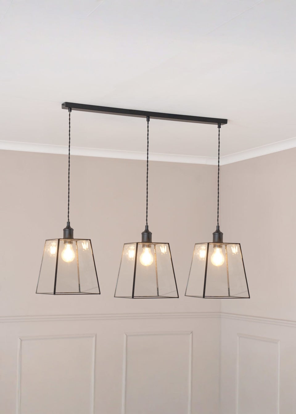 ValueLights Susie Glass Lantern Lamp Shade 3 Drop Diner Ceiling Pendant Light