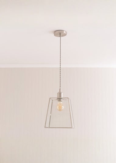 ValueLights Susie Glass Lantern Lamp Shade Brushed Chrome Single Ceiling Pendant Light
