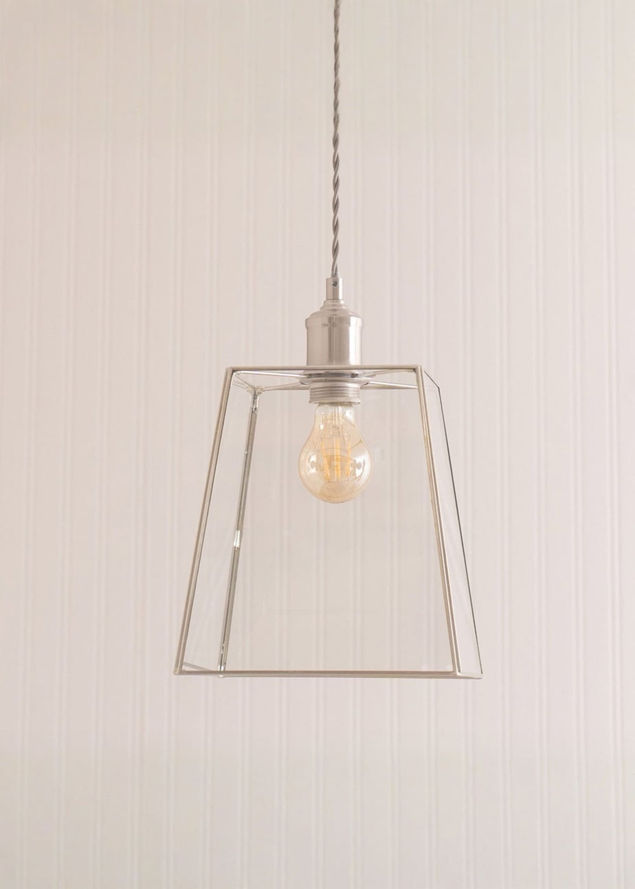 ValueLights Susie Glass Lantern Lamp Shade Brushed Chrome Single Ceiling Pendant Light