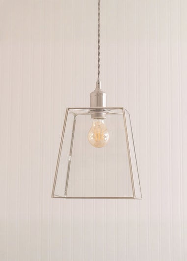 ValueLights Susie Glass Lantern Lamp Shade Brushed Chrome Single Ceiling Pendant Light