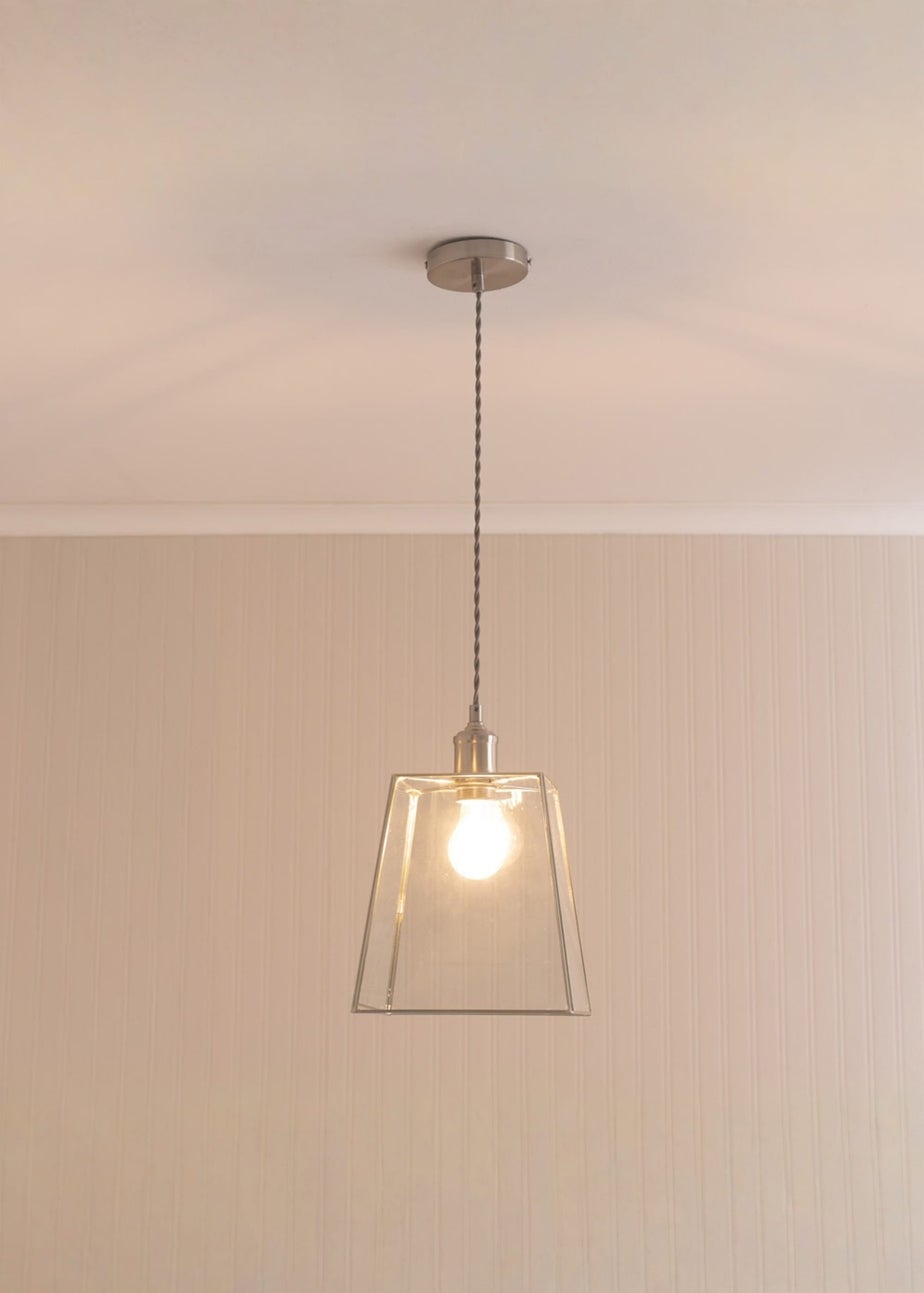 ValueLights Susie Glass Lantern Lamp Shade Brushed Chrome Single Ceiling Pendant Light