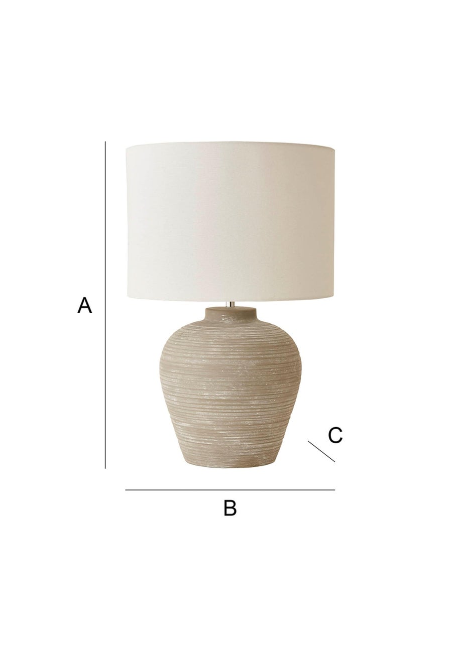 ValueLights Reid Linen Drum Shade Ribbed Ceramic Large Table Lamp