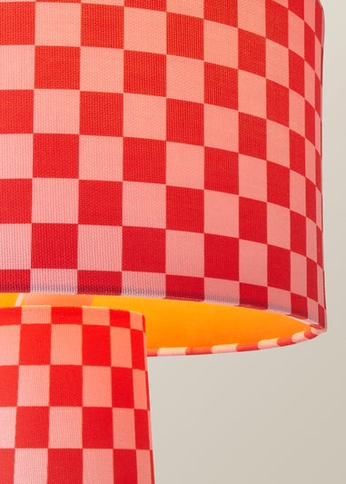 ValueLights Pritchard Pink Checkerboard Drum Shade Full Fabric Table Lamp