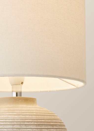 ValueLights Reid Linen Drum Lamp Shade Ribbed Ceramic Small Table Lamp