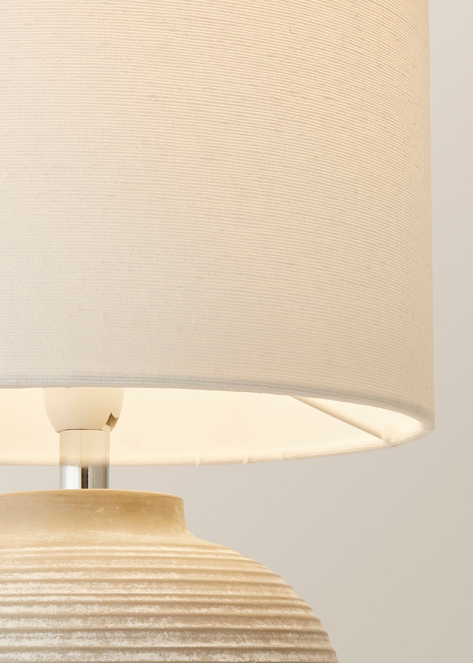 ValueLights Reid Linen Drum Lamp Shade Ribbed Ceramic Small Table Lamp