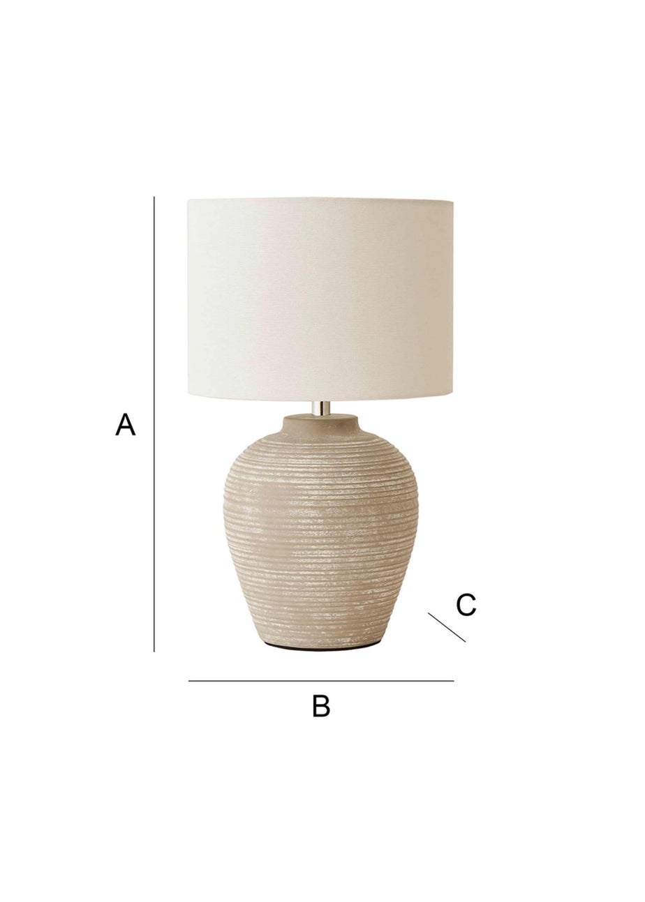 ValueLights Reid Linen Drum Lamp Shade Ribbed Ceramic Small Table Lamp