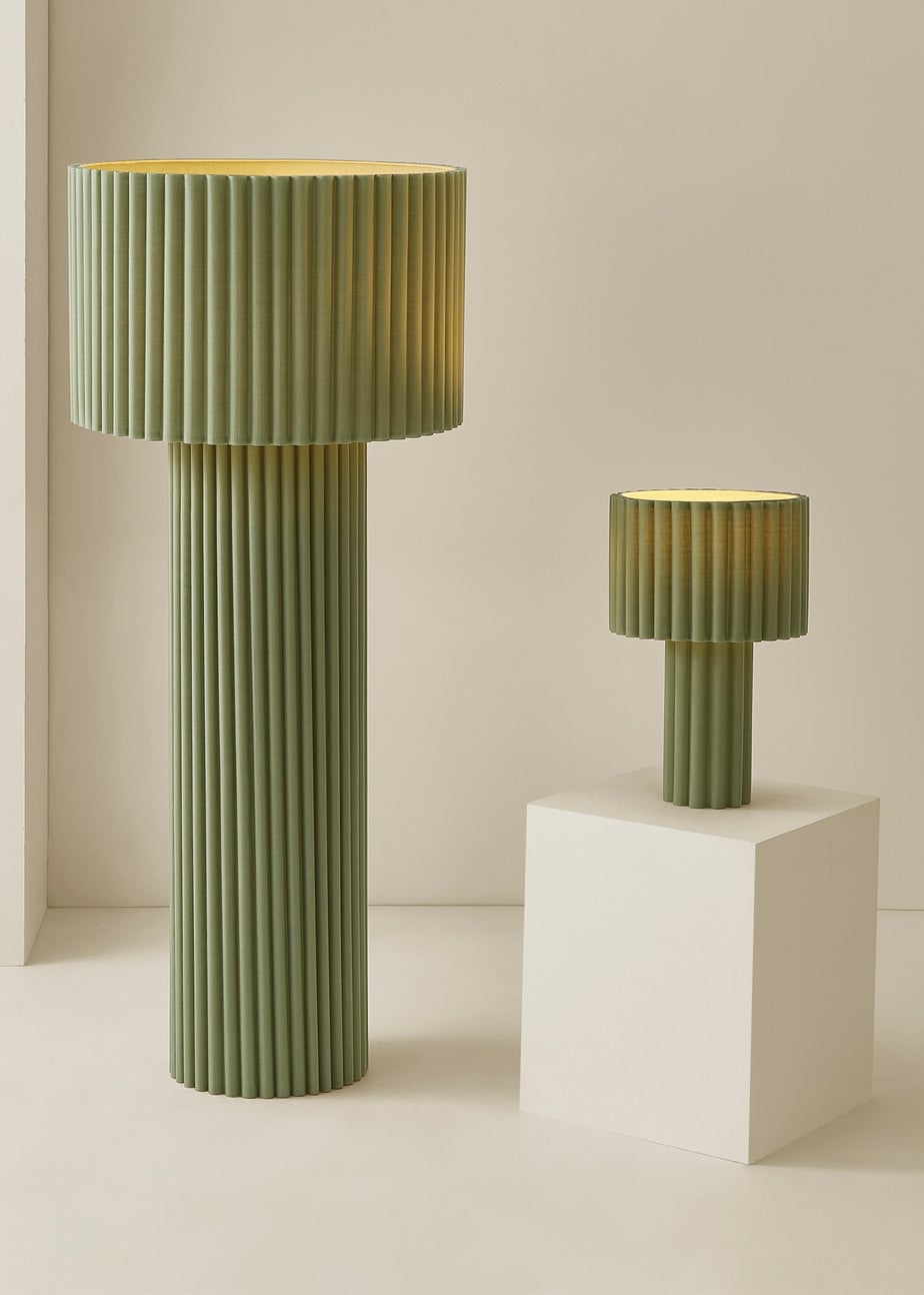 ValueLights Lenny Drum Lamp Shade Colour Drench Ribbed Fabric Midi Floor Lamp