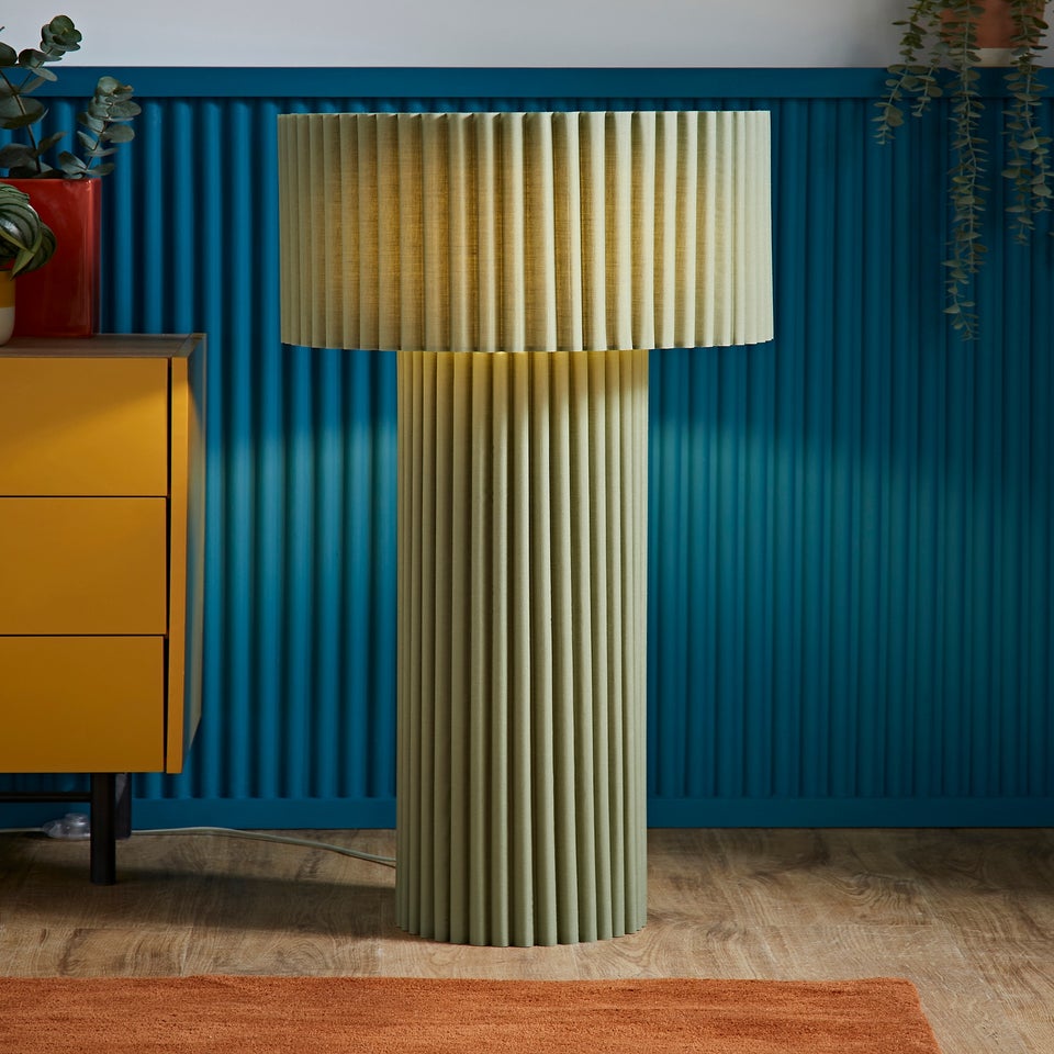 ValueLights Lenny Drum Lamp Shade Colour Drench Ribbed Fabric Midi Floor Lamp