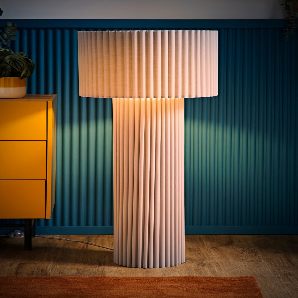 ValueLights Lenny Drum Lamp Shade Colour Drench Ribbed Fabric Midi Floor Lamp