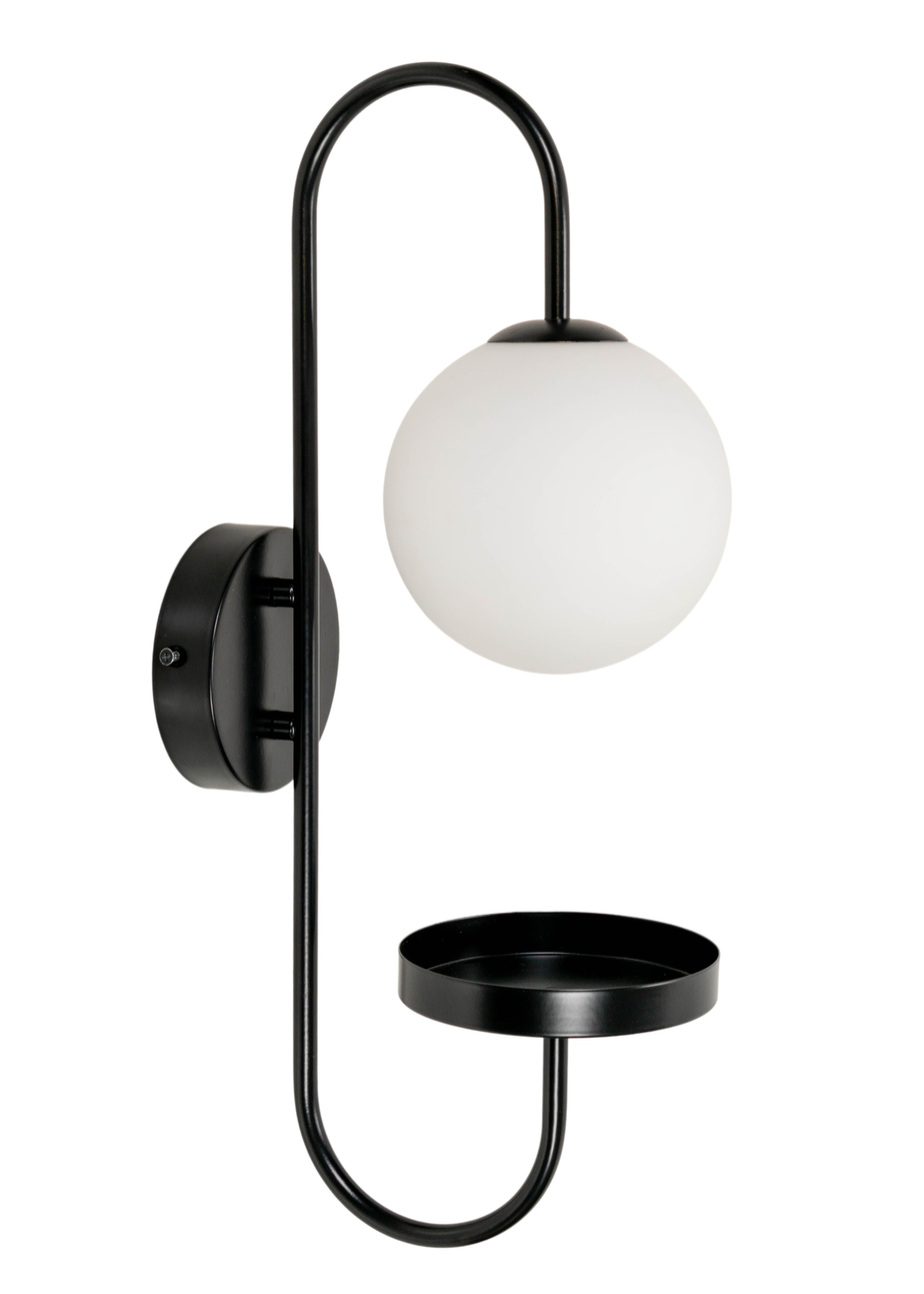 ValueLights Milo Frosted Glass Globe Shade Curved Wall Light with Shelf