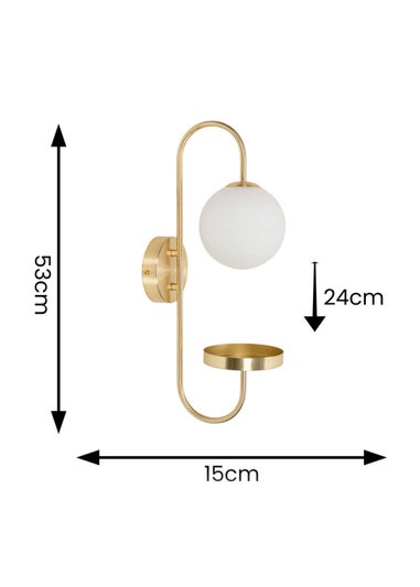 ValueLights Milo Frosted Glass Globe Shade Curved Wall Light with Shelf