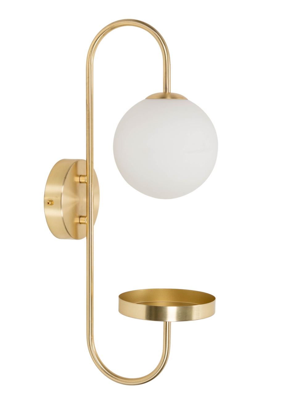 ValueLights Milo Frosted Glass Globe Shade Curved Wall Light with Shelf