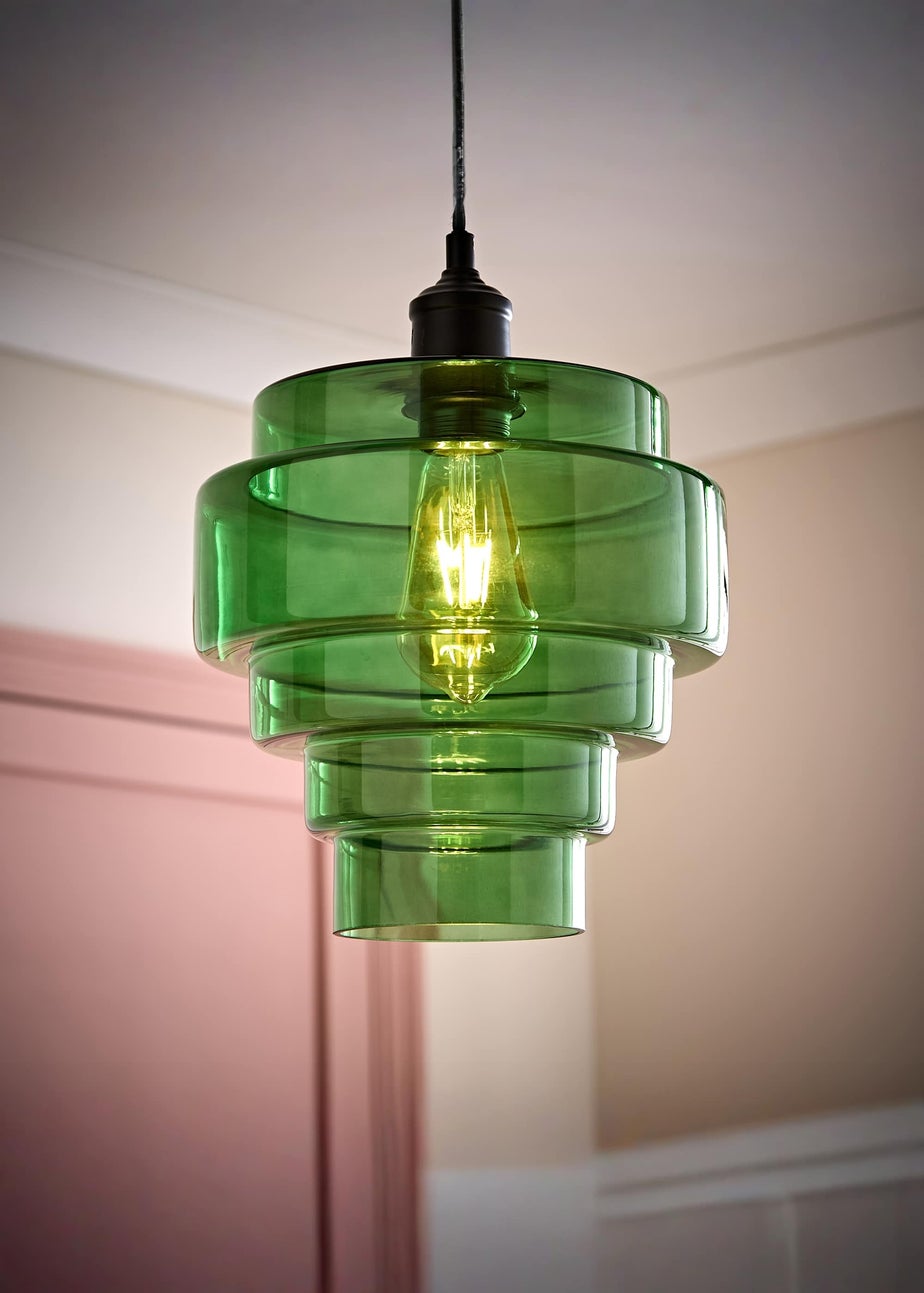 ValueLights Lane Green Glass 5 Tier Layered Easy Fit Ceiling Pendant Lamp Shade